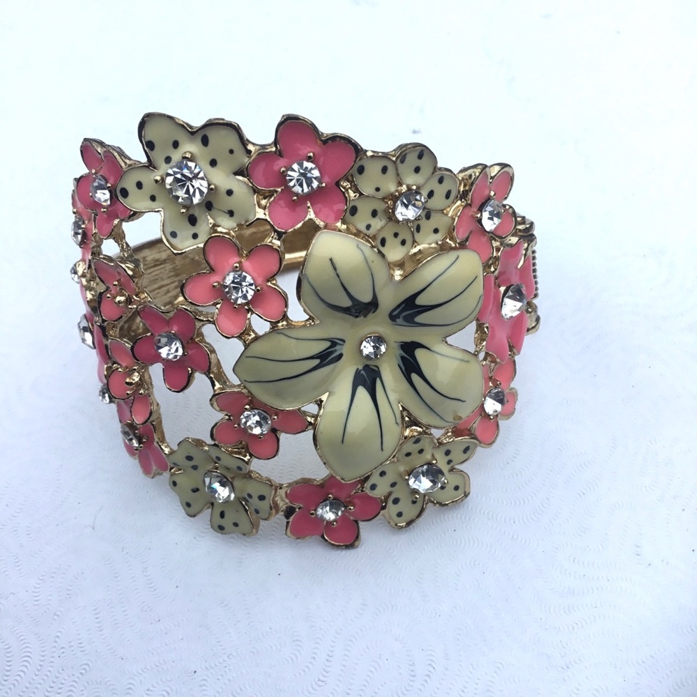 Floral Pink and Gold Bracelet